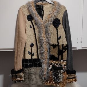 SALE! Lee Anderson Multicolor Patchwork Faux Fur Blend Stunning Sweater (X-66)